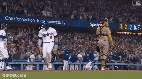 A Dodgers Baseball Player Walks Towards The Dugout GIF