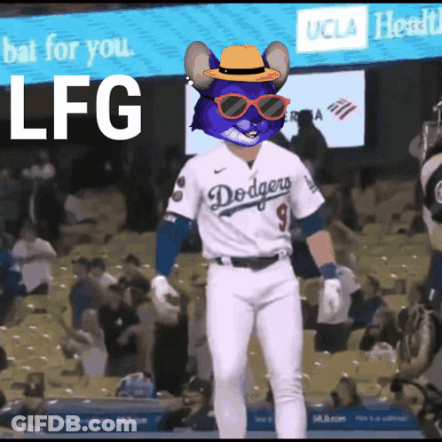 A Dodgers Baseball Player Wearing Sunglasses And A Straw Hat GIF