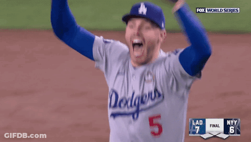 A Dodgers Baseball Player With The Number 5 On His Shirt GIF