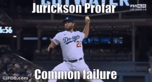 A Dodgers Pitcher Throws A Ball With The Caption Jurickson Profar Common Failure GIF