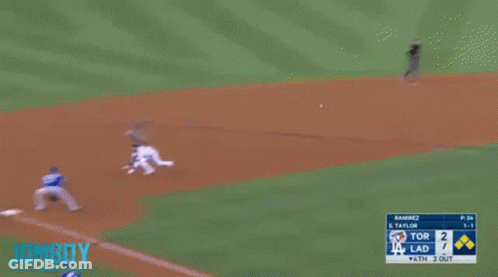 A Dodgers Player Is Sliding Into Base During A Game GIF