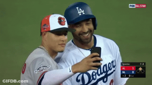 A Dodgers Player Takes A Selfie With A Fan GIF