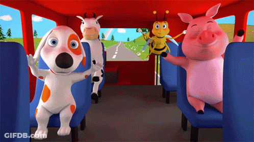 A Dog A Cow A Bee And A Pig Are Riding On A Bus GIF