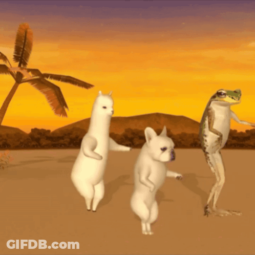 A Dog A Llama And A Frog Dancing In The Desert GIF