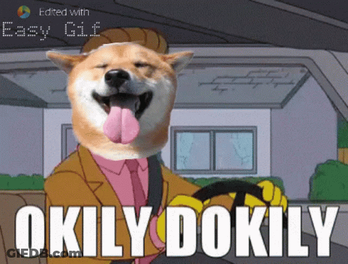 A Dog In A Suit And Tie Is Holding A Steering Wheel And Saying Okily Dokily GIF