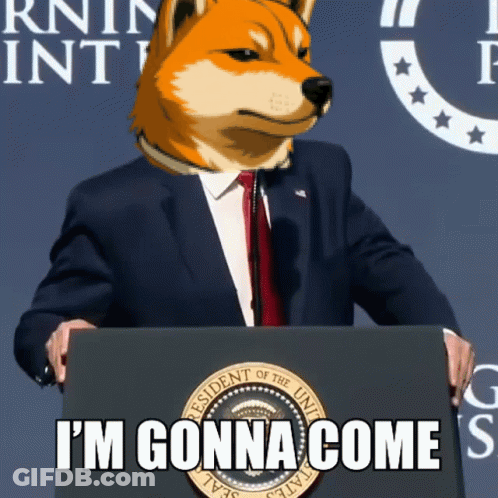 A Dog In A Suit Stands At A Podium With The Words I 'M Gonna Come GIF