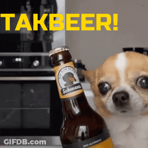 A Dog Is Holding A Bottle Of Schwan Beer GIF