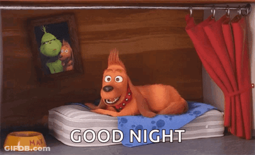 A Dog Is Laying On A Bed With The Words Good Night Written On It GIF