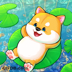A Dog Is Laying On A Green Leaf In The Water GIF
