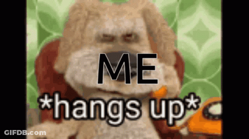 A Dog Is Sitting In A Chair With The Words Me * Hangs Up * Written Above It . GIF