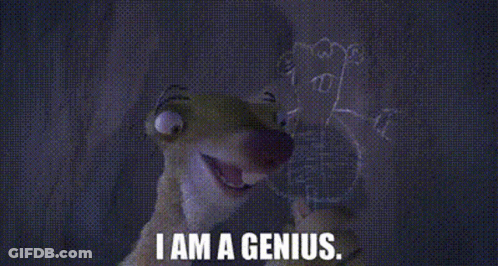 A Dog Is Standing In Front Of A Chalkboard With The Words `` I Am A Genius '' On It . GIF