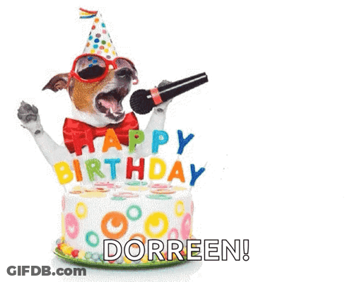 A Dog Wearing A Party Hat And Sunglasses Is Singing Into A Microphone . GIF