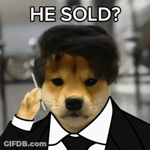 A Dog Wearing A Suit And Tie Is Talking On A Cell Phone With The Words He Sold Below It GIF