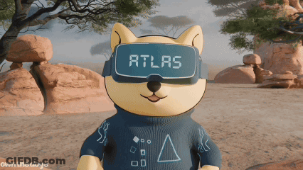 A Dog Wearing A Virtual Reality Headset With Atlas Written On It GIF