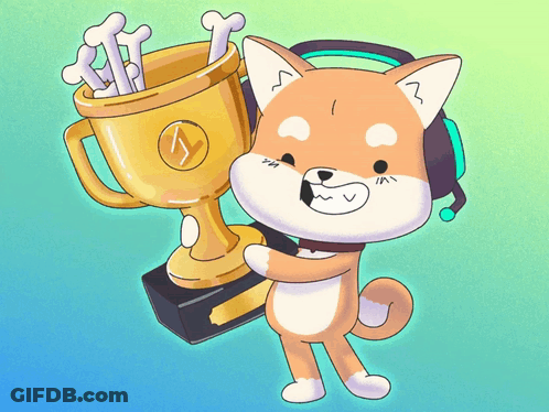 A Dog Wearing Headphones Holds A Trophy With Bones In It GIF