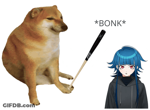 A Dog With A Baseball Bat Next To A Girl With Blue Hair GIF