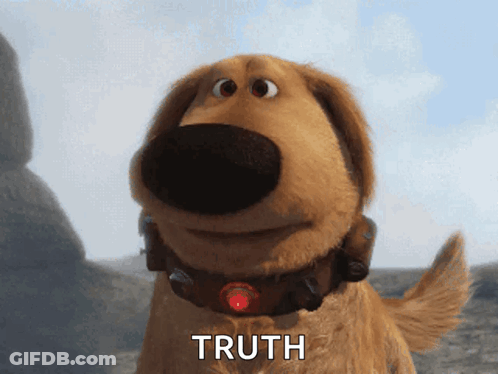 A Dog With A Red Collar Says Truth In Front Of Him GIF