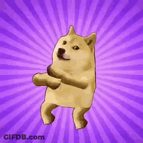 A Doge Is Dancing On A Purple Background With A Purple Background . GIF