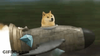 A Doge Is Sitting On Top Of A Rocket With A Diamond In The Background . GIF