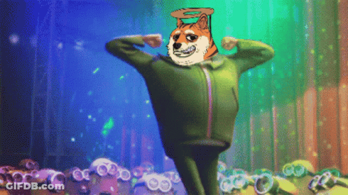 A Doge With A Halo On His Head Is Standing In Front Of A Crowd Of Minions GIF