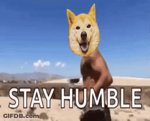A Doge With A Man 'S Face On It Says Stay Humble . GIF