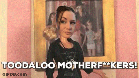 A Doll Is Standing In Front Of A Painting And Says `` Toodaloo Motherf**kers '' . GIF