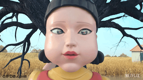 A Doll With A Netflix Logo On The Bottom Right GIF
