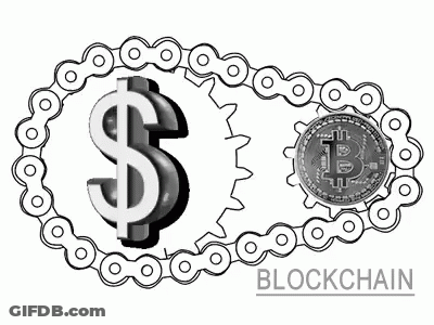 A Dollar Sign Is Attached To A Chain Next To A Coin . GIF
