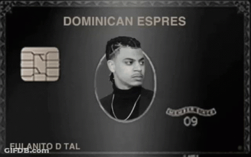 A Dominican Espres Credit Card With A Picture Of A Man On It GIF