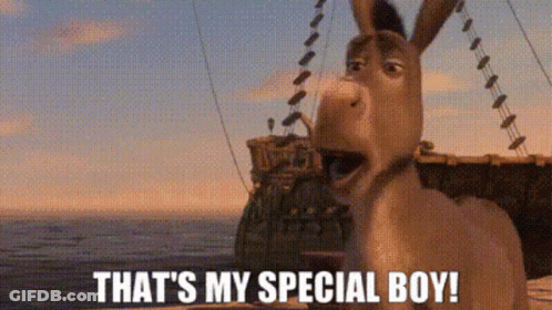 A Donkey From Shrek Is Standing On A Boat In The Ocean And Says `` That 'S My Special Boy ! '' GIF