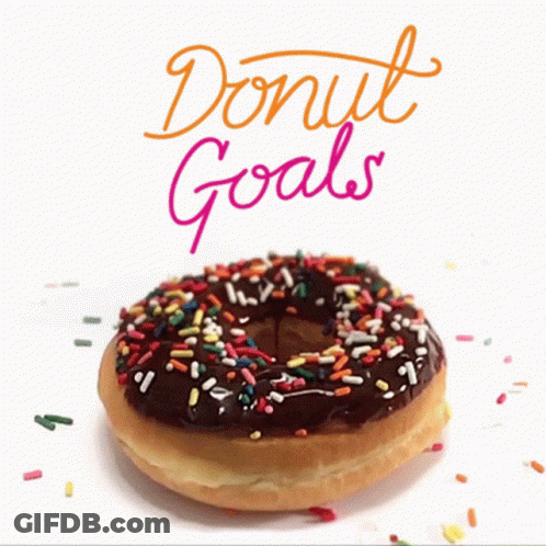 A Donut With Chocolate Frosting And Sprinkles With The Words Donut Goals Behind It GIF
