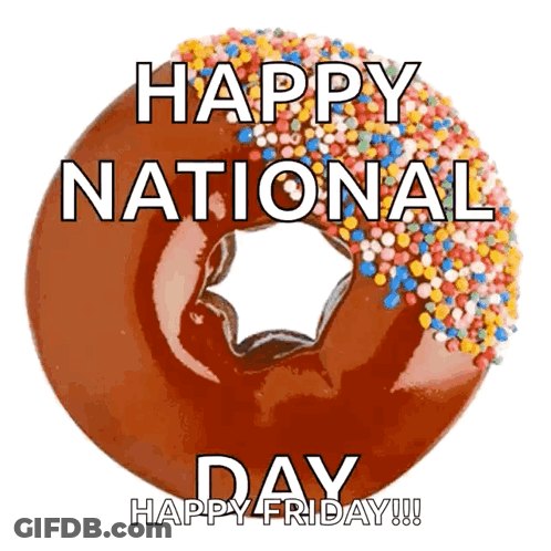 A Donut With Sprinkles And The Words Happy National Day On It GIF