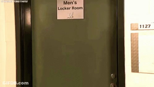 A Door With A Sign On It That Says ' Men 'S Locker Room ' GIF