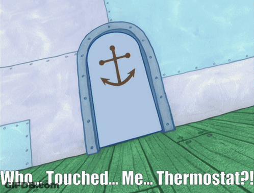 A Door With An Anchor On It And The Words Who Touched Me Thermostat Written Below It GIF