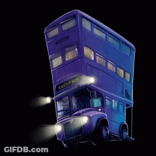 A Double Decker Bus With The Word Knight Bus On It GIF