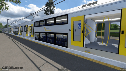 A Double Decker Train With The Number D26 On The Side GIF