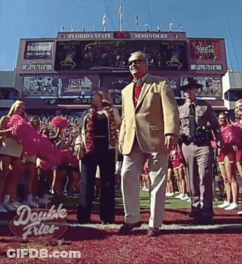 A Double Fries Sign Is On The Ground In Front Of A Florida State Football Stadium GIF