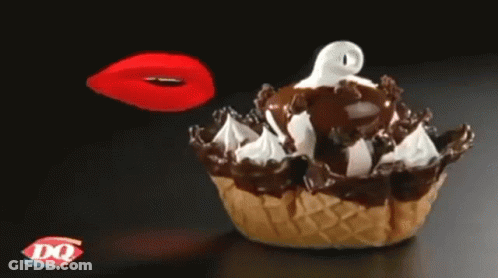 A Dq Logo Is On A Black Background Next To An Ice Cream Cone GIF