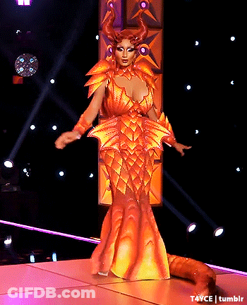 Drag Queen In Dragon Costume Walking GIF