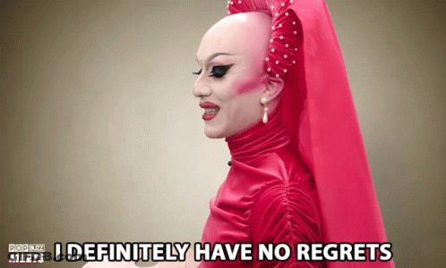 A Drag Queen In A Red Dress Says I Definitely Have No Regrets GIF
