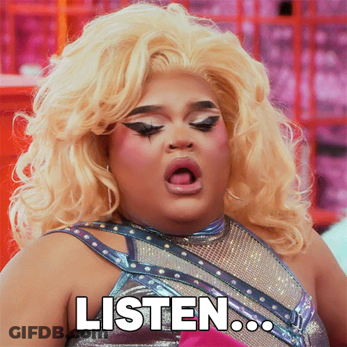 Drag Queen Making Funny Face Listen Text GIF