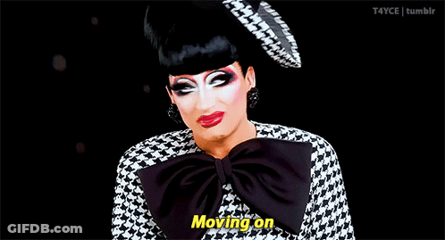 A Drag Queen Is Wearing A Hat And Earrings And Says Moving On . GIF