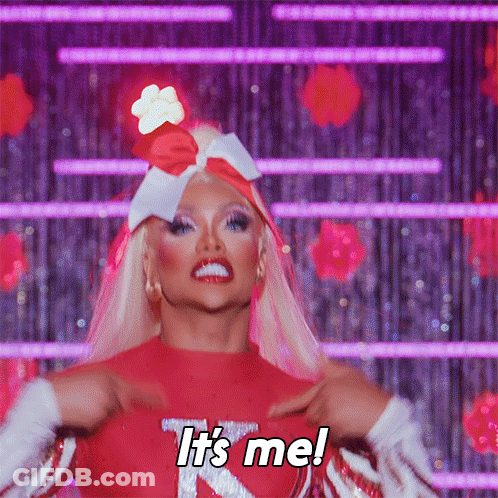 Drag Queen Saying It's Me In Red Outfit GIF
