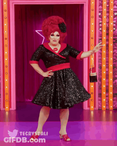 Black Dress Drag Queen In Pink Room GIF
