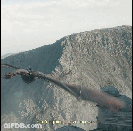 A Dragon Flying Over A Mountain With The Words You 'Re Going The Wrong Way GIF