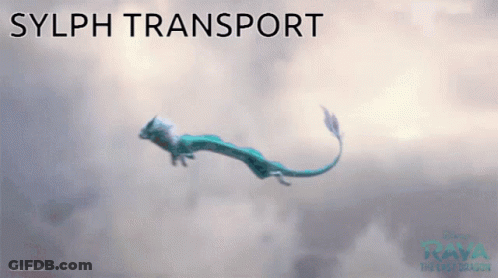 A Dragon Is Flying In The Sky With The Words Sylph Transport Below It GIF