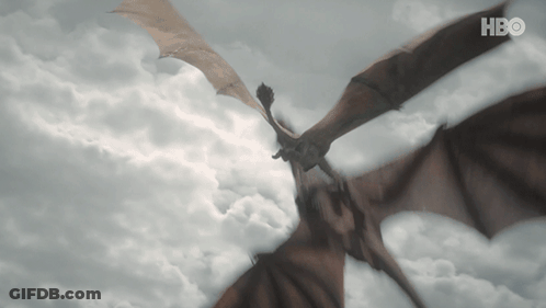 A Dragon Is Flying Through A Cloudy Sky With The Hbo Logo Visible GIF