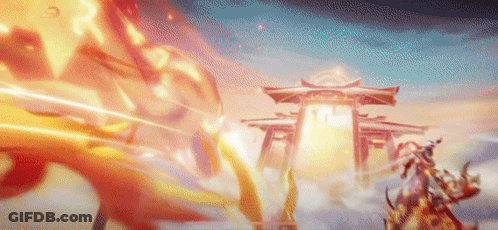A Dragon Is Flying Through The Air In Front Of A Temple . GIF