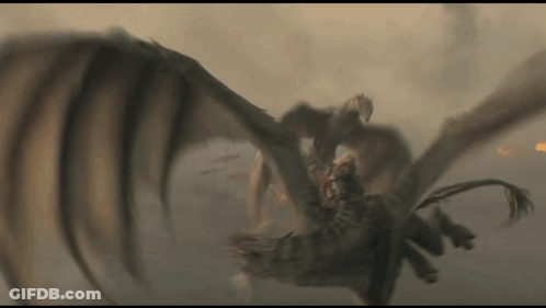 A Dragon Is Flying Through The Air While A Man Is Riding On Its Back . GIF