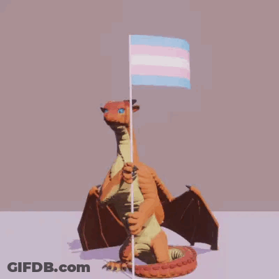 A Dragon Is Holding A Transgender Flag In Its Hands . GIF